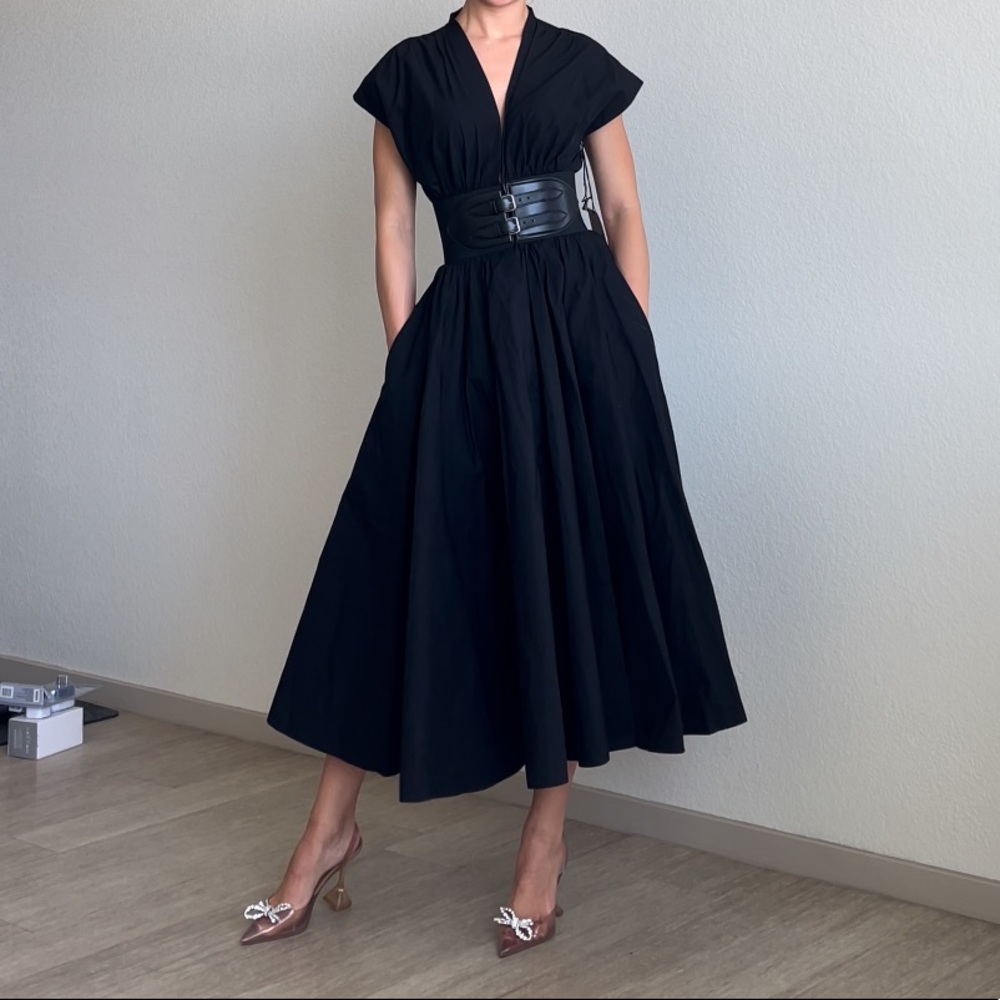 ALAIA BELTED MIDI JAPANESE POPLIN DRESS - Picture 4 of 16